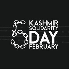 Kashmir Solidarity Day. February 5. The chain breaks in the shape of a number five. Barbed wire. Black background. Poster, banner, card, background.