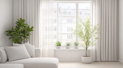 White room with window and curtains