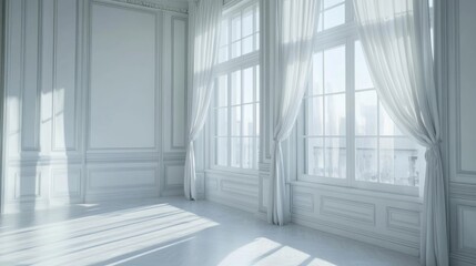Obraz premium White room with window and curtains