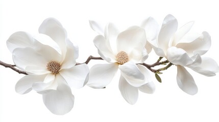 A detailed shot of delicate white lily of the valley flowers with their bell-shaped blooms, isolated white background, minimalistic art style