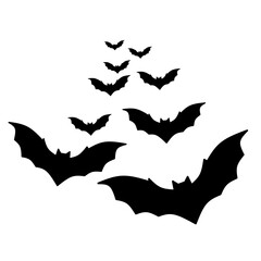 Crowd of flying bats. Halloween clipart.