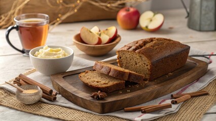 Autumnal Loaf of Pain d'Epices with Apples and Tea