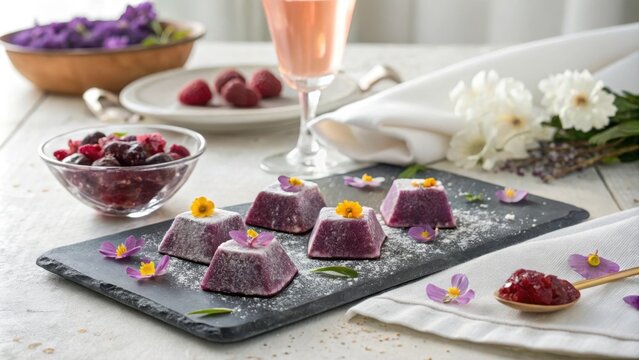 Artistic Presentation of Cuberdons on Slate Plate with Garnishes
