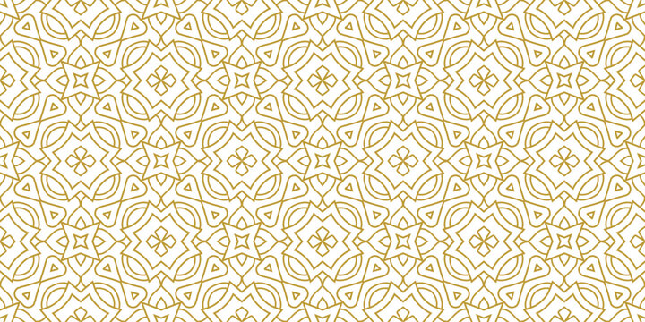 Golden luxury seamless vector pattern. Arabic Islamic Gold ramadan floral or flower tile pattern for Wedding invitation card