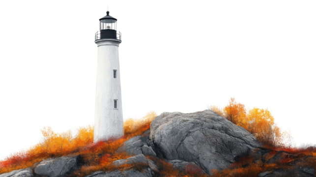 lighthouse on the shore of the sea on white background