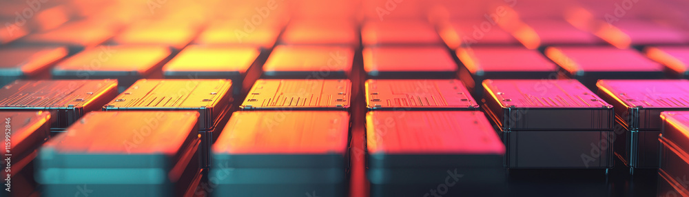 Aufkleber supply chain management logistics technology. close-up of colorful microchips arranged in a grid pat