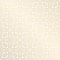 Golden luxury seamless vector pattern for Wedding invitation. Arabic Islamic Gold shiny Geometric line floral or linear flower tile pattern. 