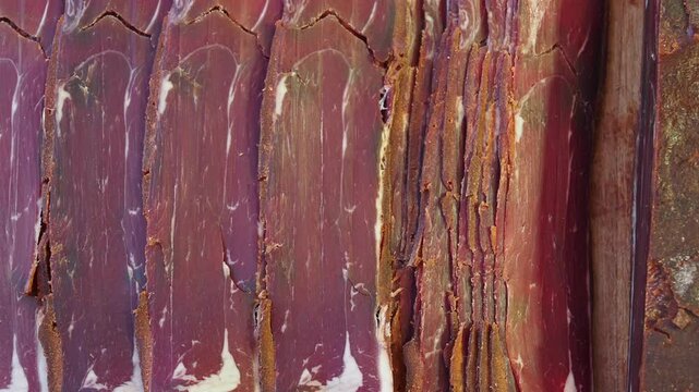 Closeup of Dried meat display
