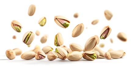 Pistachio nuts falling a close-up in studio food photography