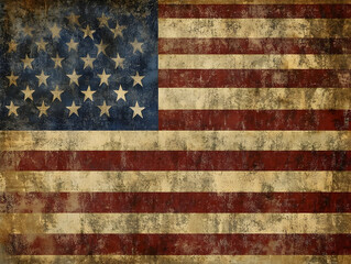Vintage American Flag with Weathered Texture and Historical Patriotism Theme : Generative AI