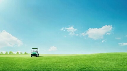 Fototapeta premium Serene Green Golf Cart on a Sunny Meadow