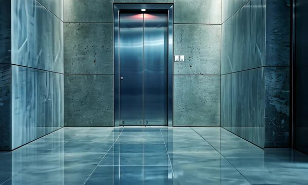 Modern empty hallway with elevator and marble walls