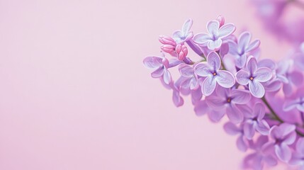 Fototapeta premium A single purple lilac in a soft pink background, close-up shot, Vintage style