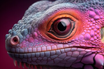 A hyper-realistic close-up of an iguana textured skin, highlighting the intricate patterns and vibrant colors of its scales