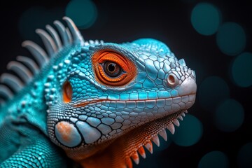 Fototapeta premium A hyper-realistic close-up of an iguana textured skin, highlighting the intricate patterns and vibrant colors of its scales