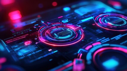 Futuristic neon tech interface.