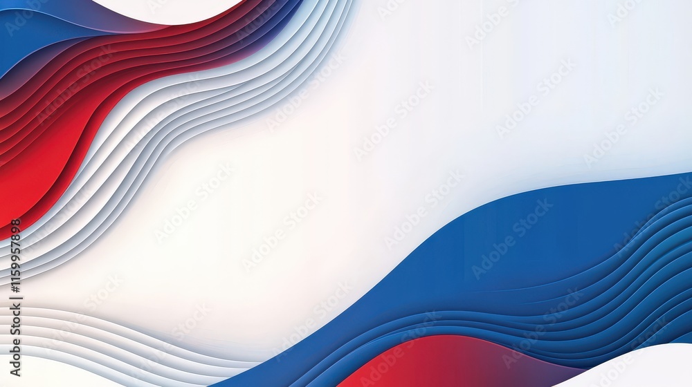 Poster dynamic wave patterns in red and blue abstract graphic design