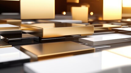 Dynamic golden shapes abstract design digital space modern viewpoint