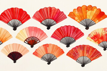 Colorful decorative fans with intricate glowing textures