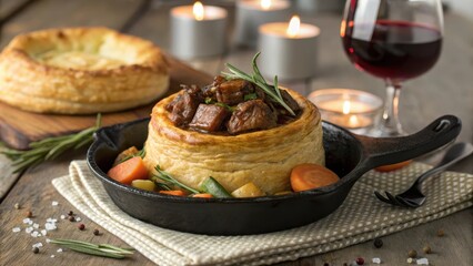Creative Vol Au Vent with Beef Stew and Vegetables in Cozy Setting