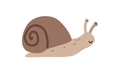 Cute snail cartoon clipart. Snail vector illustration in flat style. Hand-drawn wild animal concept