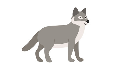 Grey wolf cartoon clipart. Gray wolf vector illustration in flat style. Hand-drawn wild animal concept