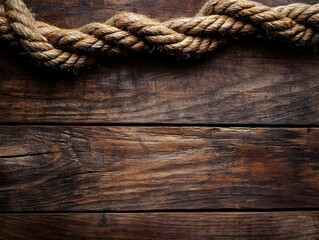 Fototapeta premium Rustic rope on aged wooden background for nautical themed designs : Generative AI