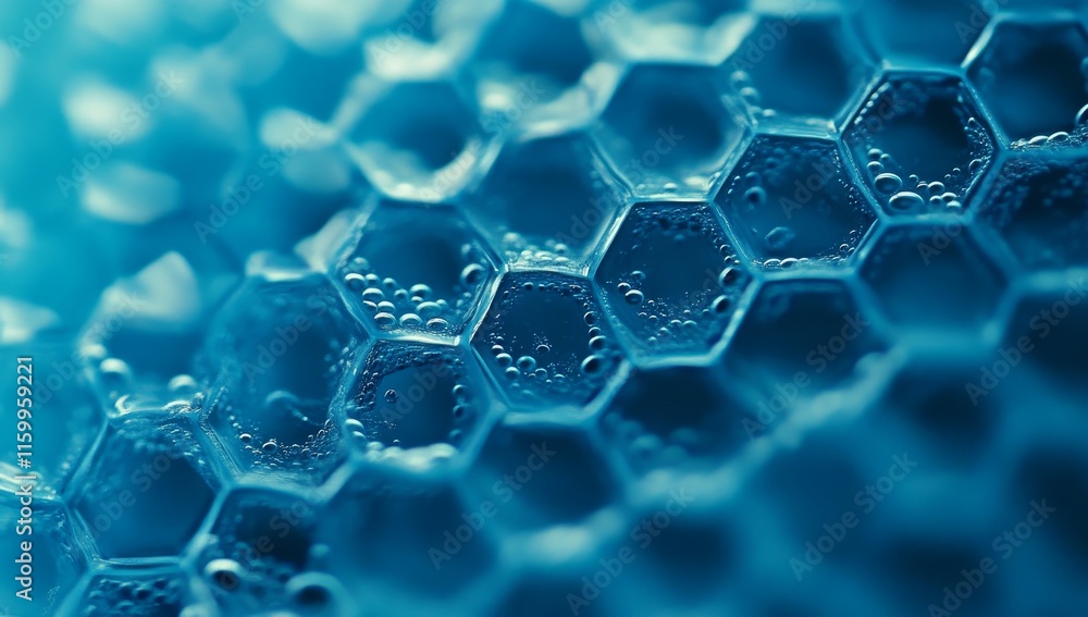 Poster abstract blue honeycomb texture with bubbles.