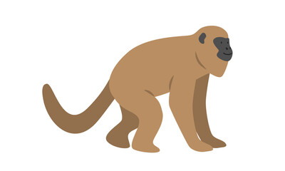 Howler monkey cartoon clipart. Brown howler vector illustration in flat style. New World monkey. Hand-drawn wild animal concept