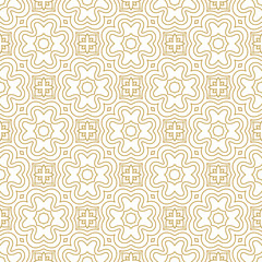 Golden luxury seamless vector pattern. Arabic Islamic Gold elegant floral or flower thin line tile pattern for Wedding invitation card.
