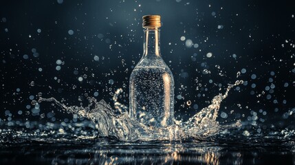 Water splash with a glass bottle in motion