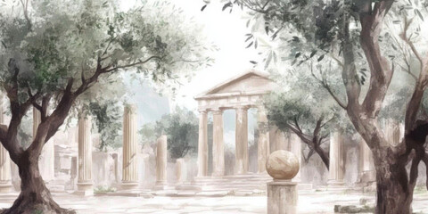 Naklejka premium Greece style art, An abstract image featuring ancient Greek columns, ideal for architectural, historical, or artistic projects.