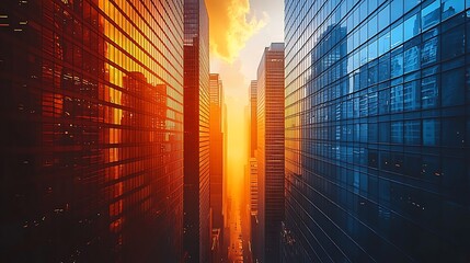 Golden Hour Cityscape Between Two Modern Skyscrapers