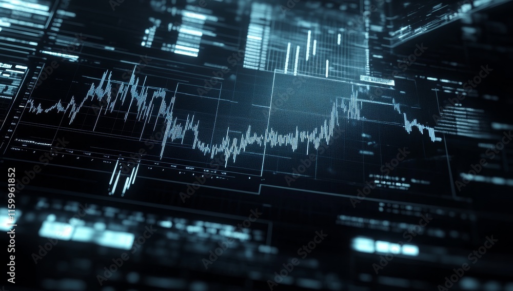 Poster futuristic digital stock market data screen display.