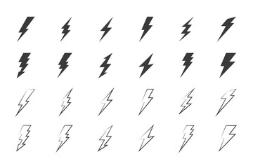 Lightning bolt icons isolated on a white background. Lightning bolt icons. Vector illustration, Power energy icon sign in filled, thin, line, outline and stroke style for apps and website