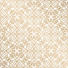 Golden luxury seamless vector pattern. Arabic Islamic Gold Ramadan floral or linear flower ethnic style tile pattern for Wedding invitation card