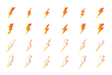Lightning bolt icons isolated on a white background. Lightning bolt icons. Vector illustration, Power energy icon sign in filled, thin, line, outline and stroke style for apps and website