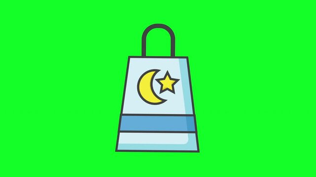 Ramadan Tote Bag Animated Illustration Icon On Green Screen. Ready for chroma key. 4k Animation