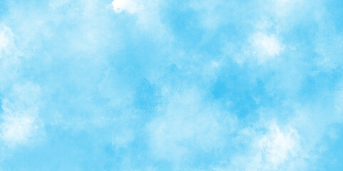 Abstract blue watercolor painted sky background by teal color blue, Abstract blue color clouds background, Vibrant clear blue sky with puffy and blurry natural clear clouds.