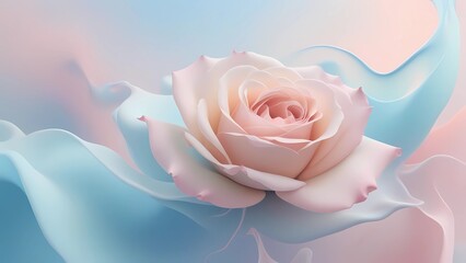 Tranquil abstract background with flowing pastel rose and sky blue hues, promoting serenity and balance