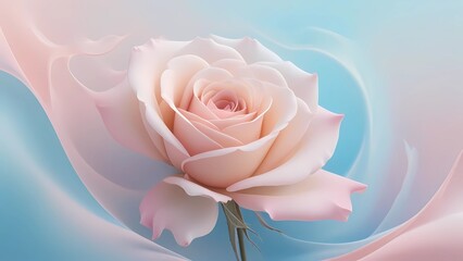 Gentle blending of pastel rose and sky blue tones in abstract fluid forms for a calming and balanced backdrop

