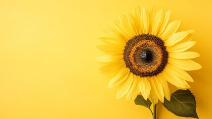 Obraz premium A vibrant yellow sunflower with bold, golden petals, against a sunny yellow backdrop