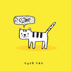 Cute cat doodle vector design,Cat hand drawn doodle cartoon,cat vector illustration, cute animal