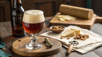 Rich Belgian Trappist Ale Served in Chalice with Snacks
