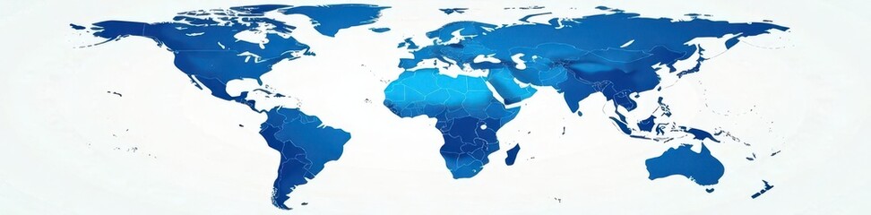 Stylized vector world map, blue and white tones, clean lines, white, blue white vector map
