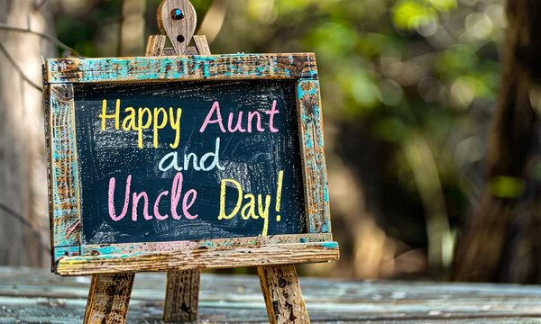 Rustic board on easel with "Happy Aunt and Uncle Day" text