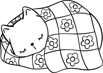 Retro Groovy Cat Bookish Sleeping Winter Coloring Image