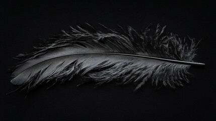 Obraz premium A black feather displayed on a dark background.