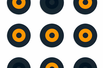 Abstract geometric pattern featuring nine dark-grey circles with vibrant orange centers, arranged in a grid on a white background. Ideal for modern design projects.