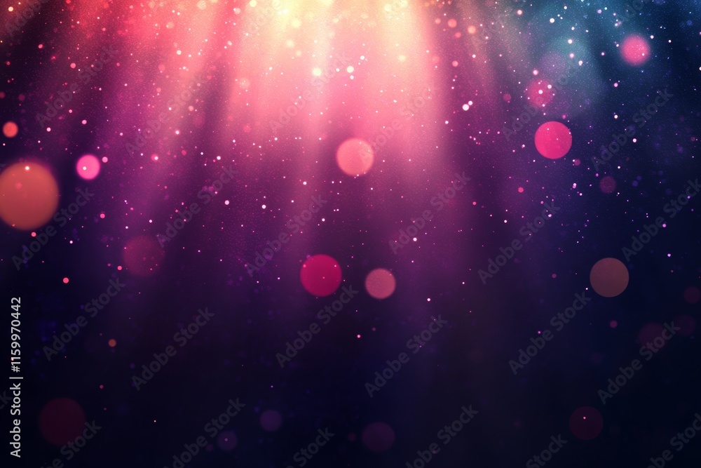Poster magical colorful light rays and bokeh.